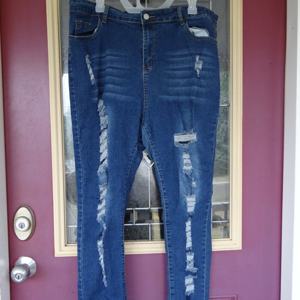 3XL High Waisted Ripped Blue Jeans